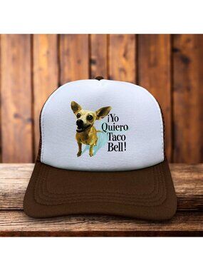 Yo Quiero Taco Bell Chihuahua Mens Trucker Hat Brown Snapback Fast Food Cap